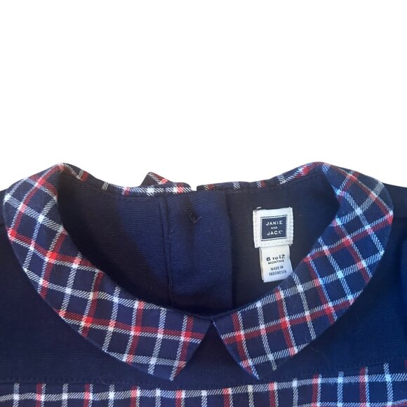 Janie and Jack Navy Gingham Preppy Peter Pan Collar Dress 6-12 Months - Picture 3 of 5
